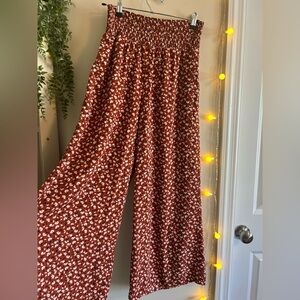 Rust Floral Wide-Leg Pants